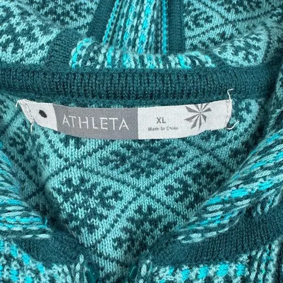 Athleta Spooner Summit Nordic Print Knit Long Line Zipper Cardigan Women's XL - Picture 6 of 9